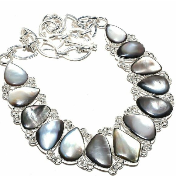 NEW - Mother Of Pearl Stone Sterling Adjustable Necklace - Picture 1 of 6
